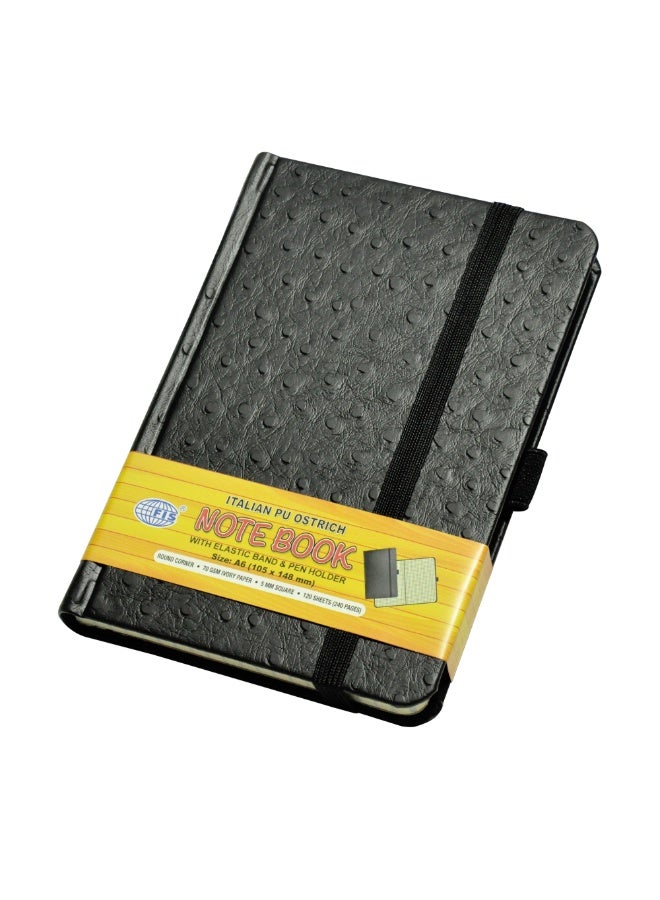 FIS Executive Ostrich Italian PU Cover Notebook, Ivory Paper, 5 mm Square With Elastic Band, Black Color, 120 Sheets, Pen Holder and Gift Box, A6 Size - FSNBEX5MMA6BK - Image 5